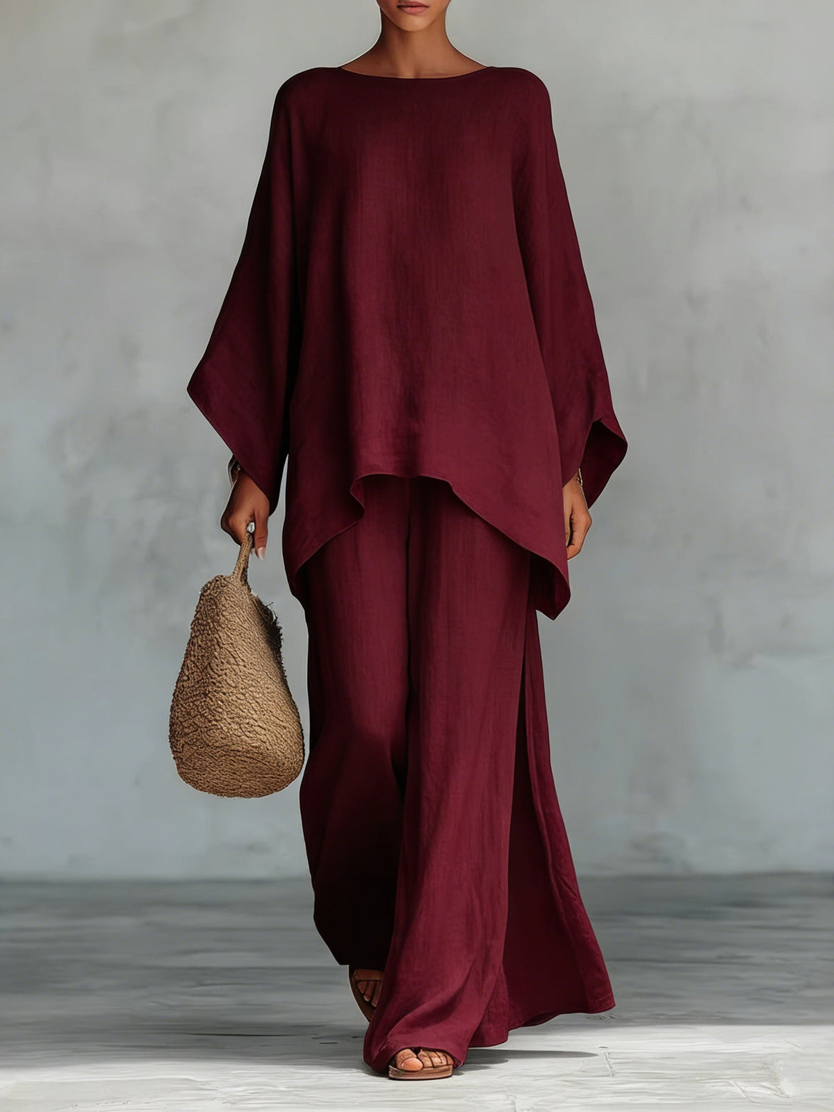 Beatrice - Minimalist Linen-Blend Flowy Top and Pants Set - photo 3