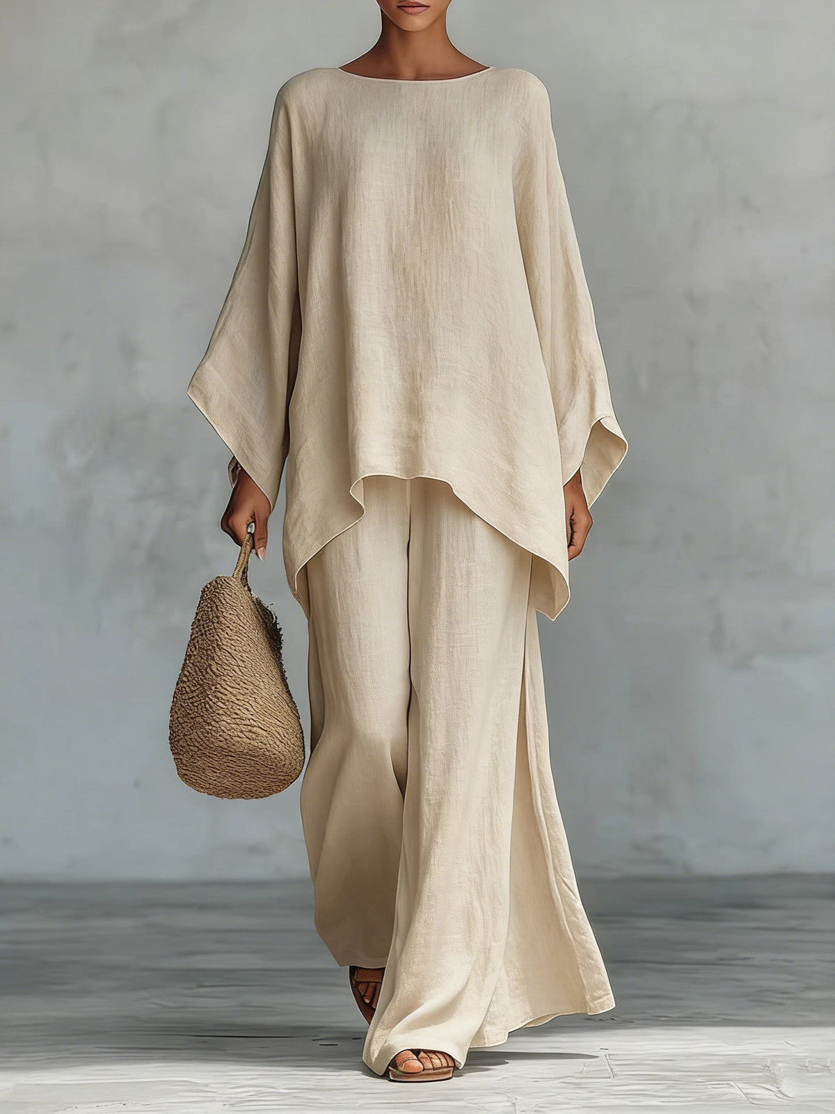 Beatrice - Minimalist Linen-Blend Flowy Top and Pants Set - photo 4