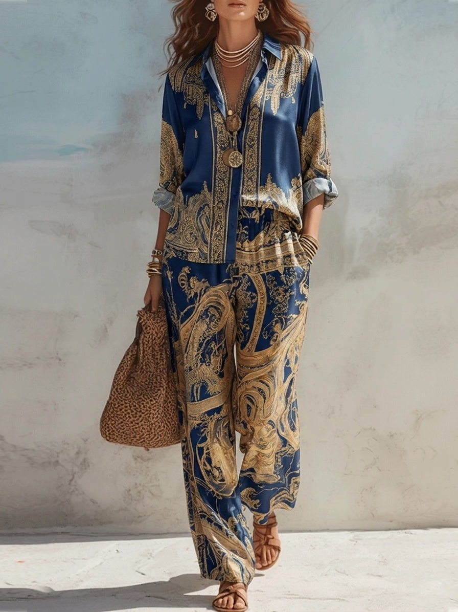 Alessia - Women's Baroque Print Wide-Leg Two-Piece Set - photo 2