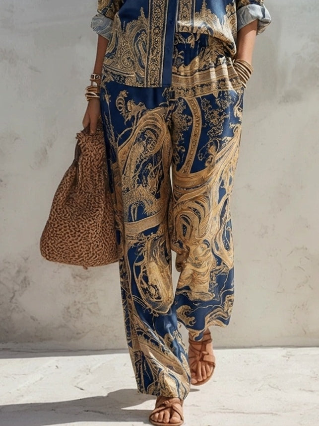 Alessia - Women's Baroque Print Wide-Leg Two-Piece Set - photo 3