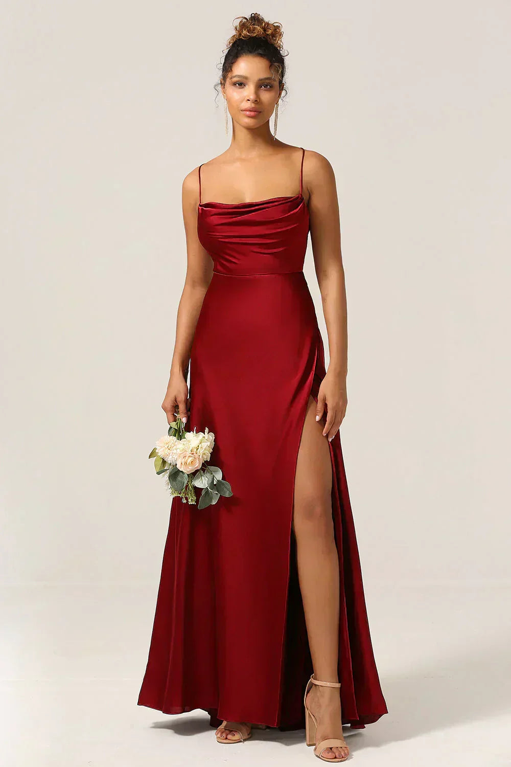 Women's Satin Maxi Evening Dress with High Slit - photo 7