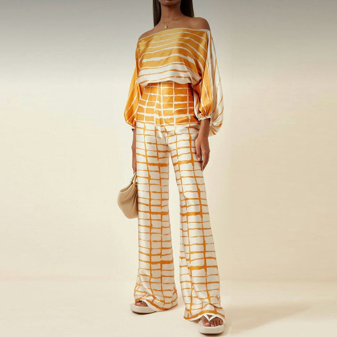 Women's Wavy Print Batwing Top and Wide Leg Set - photo 6
