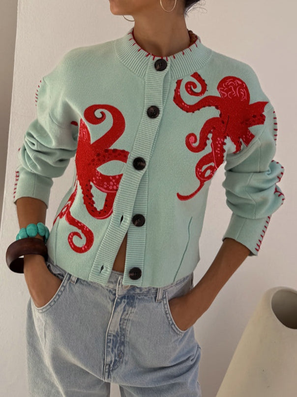 Aaliyah - Women's Knitted Cardigan with Button Front and Collar - photo 1