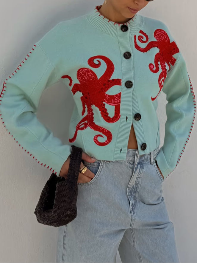 Aaliyah - Women's Knitted Cardigan with Button Front and Collar - photo 3