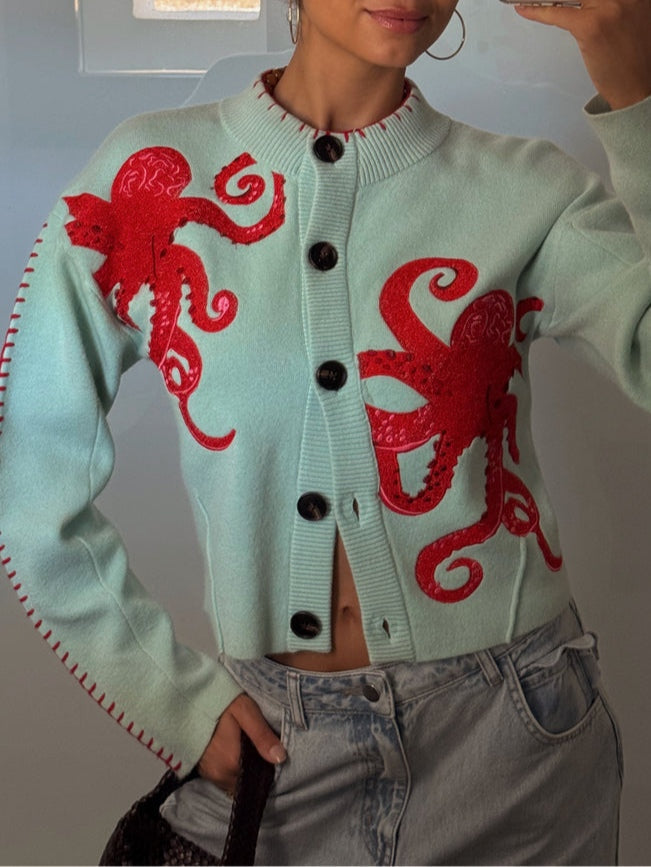 Aaliyah - Women's Knitted Cardigan with Button Front and Collar - photo 5