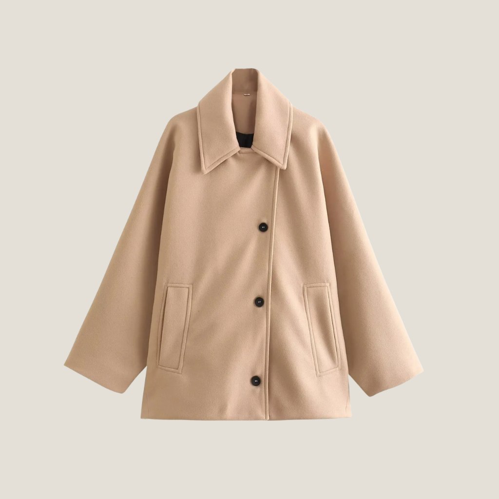 Adela - Women's Relaxed Coat with Button Front in Beige