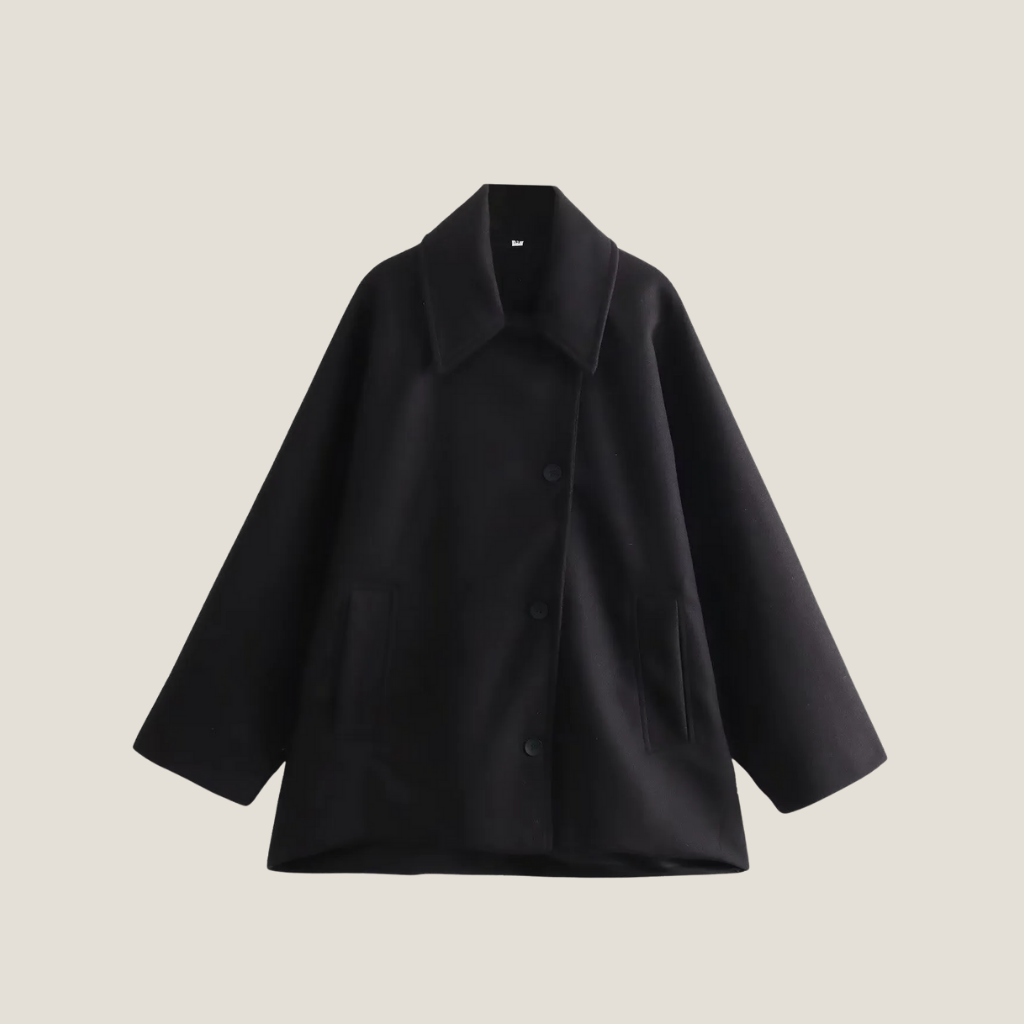 Adela - Women's Relaxed Coat with Button Front in Black