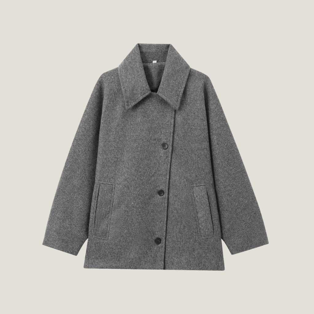 Adela - Women's Relaxed Coat with Button Front in Grey