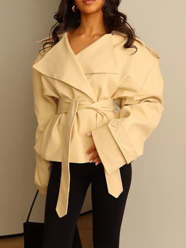 Adelaide - Women's Cropped Trench Coat with Tie Belt - photo 2