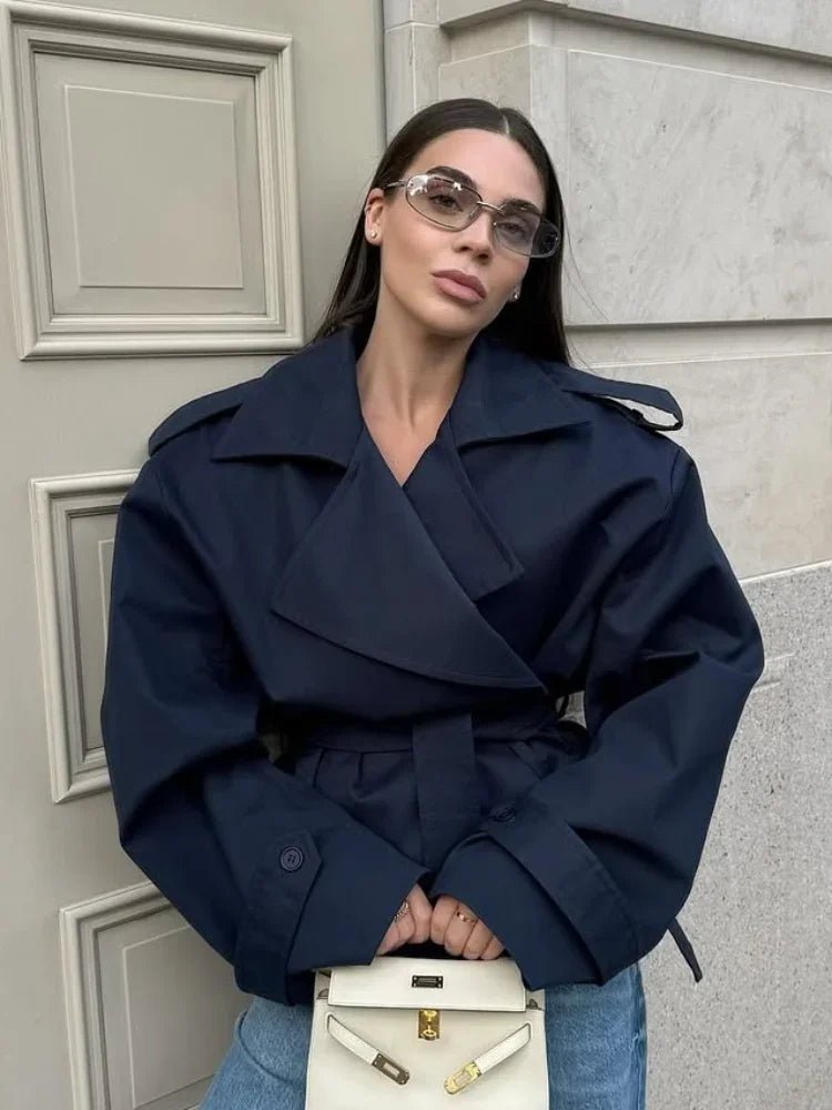 Adelaide - Women's Cropped Trench Coat with Tie Belt - photo 3