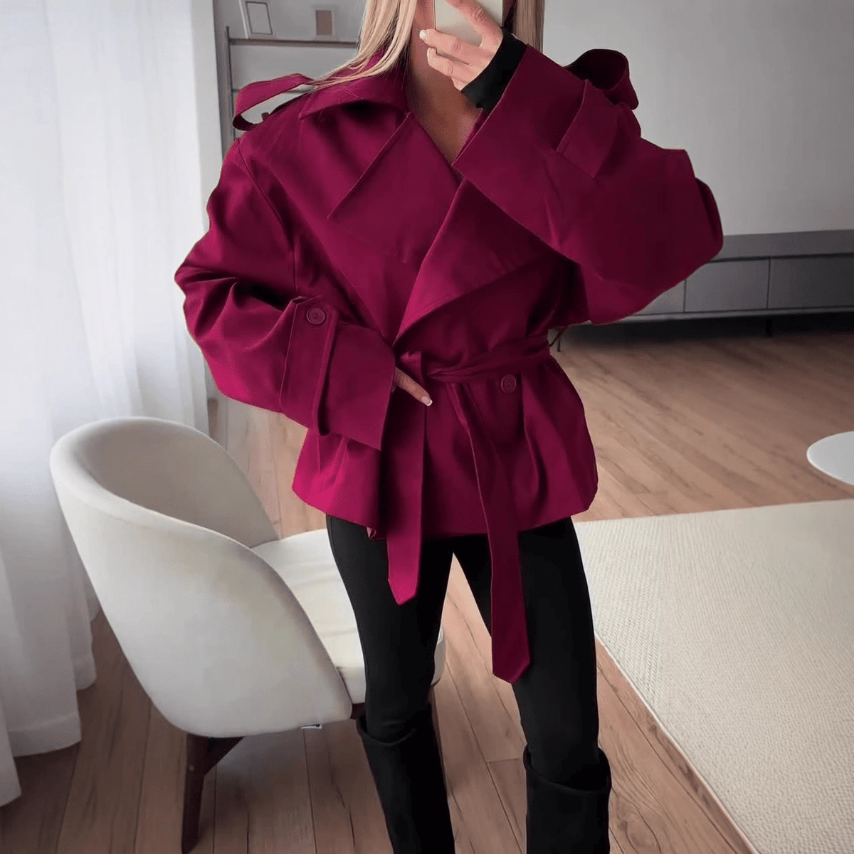 Adelaide - Women's Cropped Trench Coat with Tie Belt - photo 4