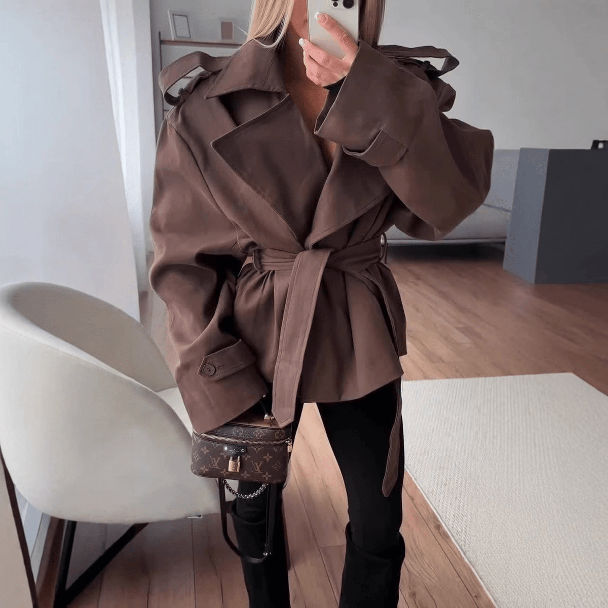 Adelaide - Women's Cropped Trench Coat with Tie Belt - photo 5
