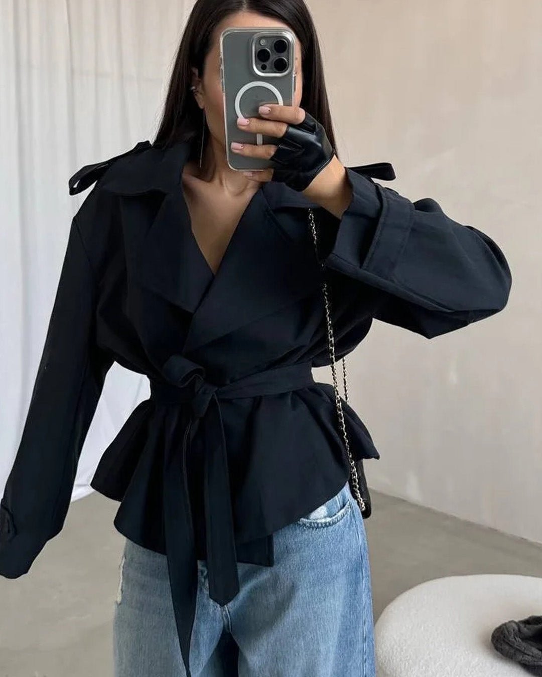 Adelaide - Women's Cropped Trench Coat with Tie Belt - photo 8