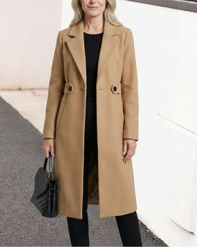 Adelheid - Women's Coat with Lapel Collar - Khaki