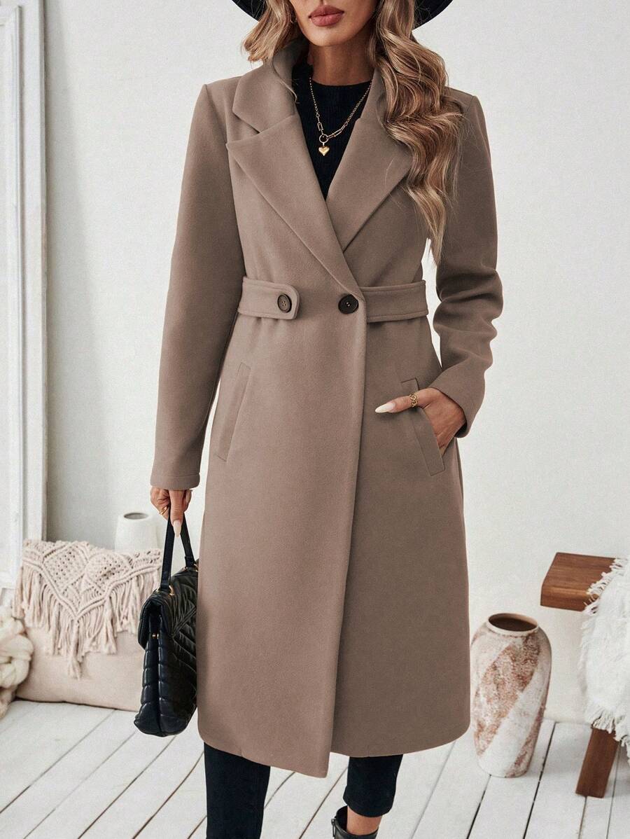 Adelheid - Women's Coat with Lapel Collar - Coffee Brown