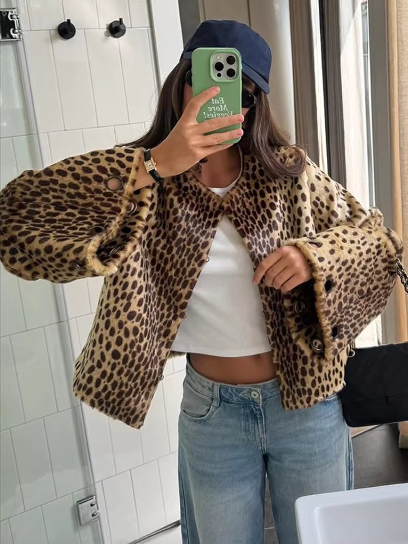 Adrienne - Women's Relaxed Jacket with Leopard Print - photo 3