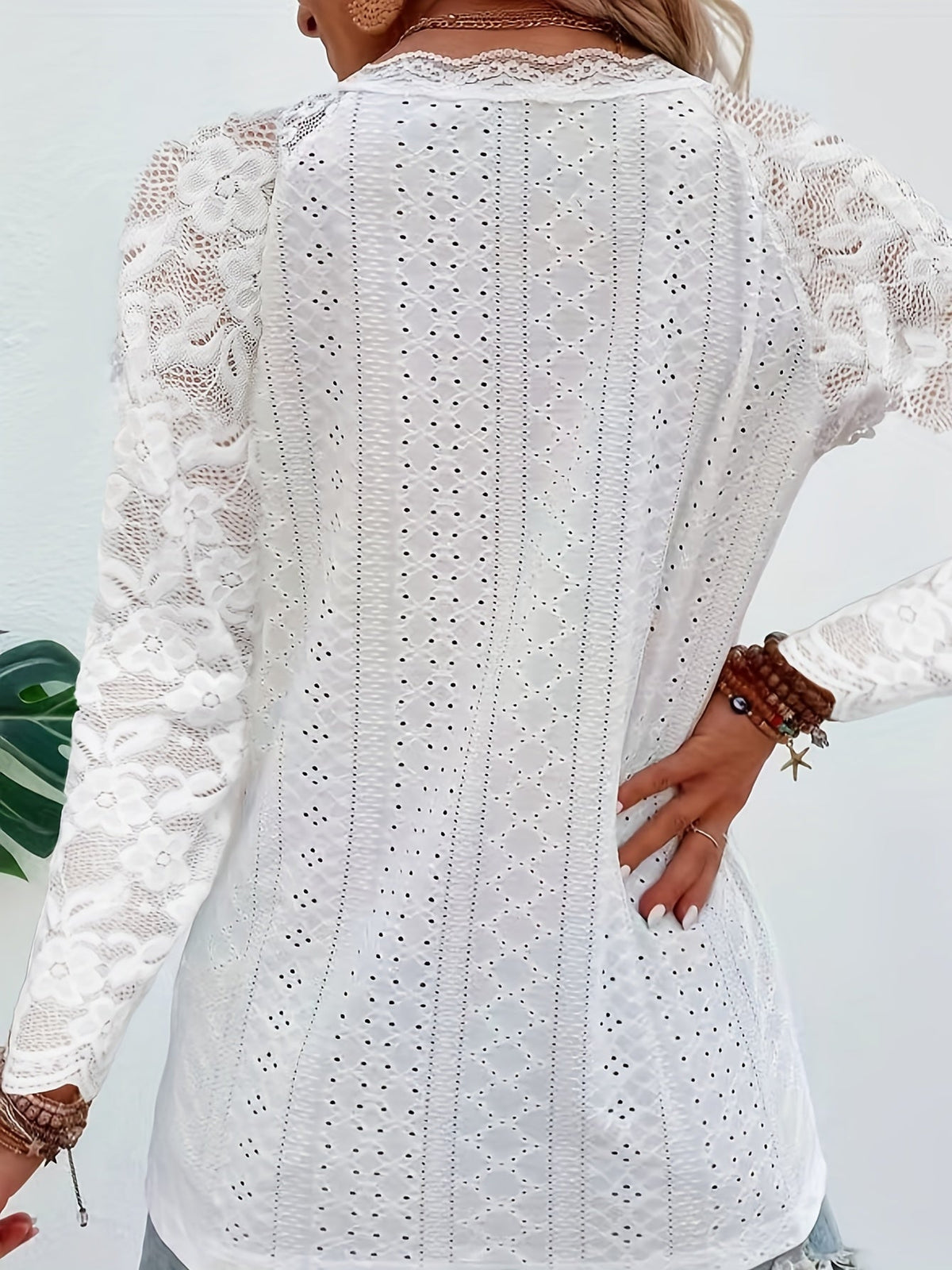 Ileana - Women's Top with Lace Sleeves and Tie Neck