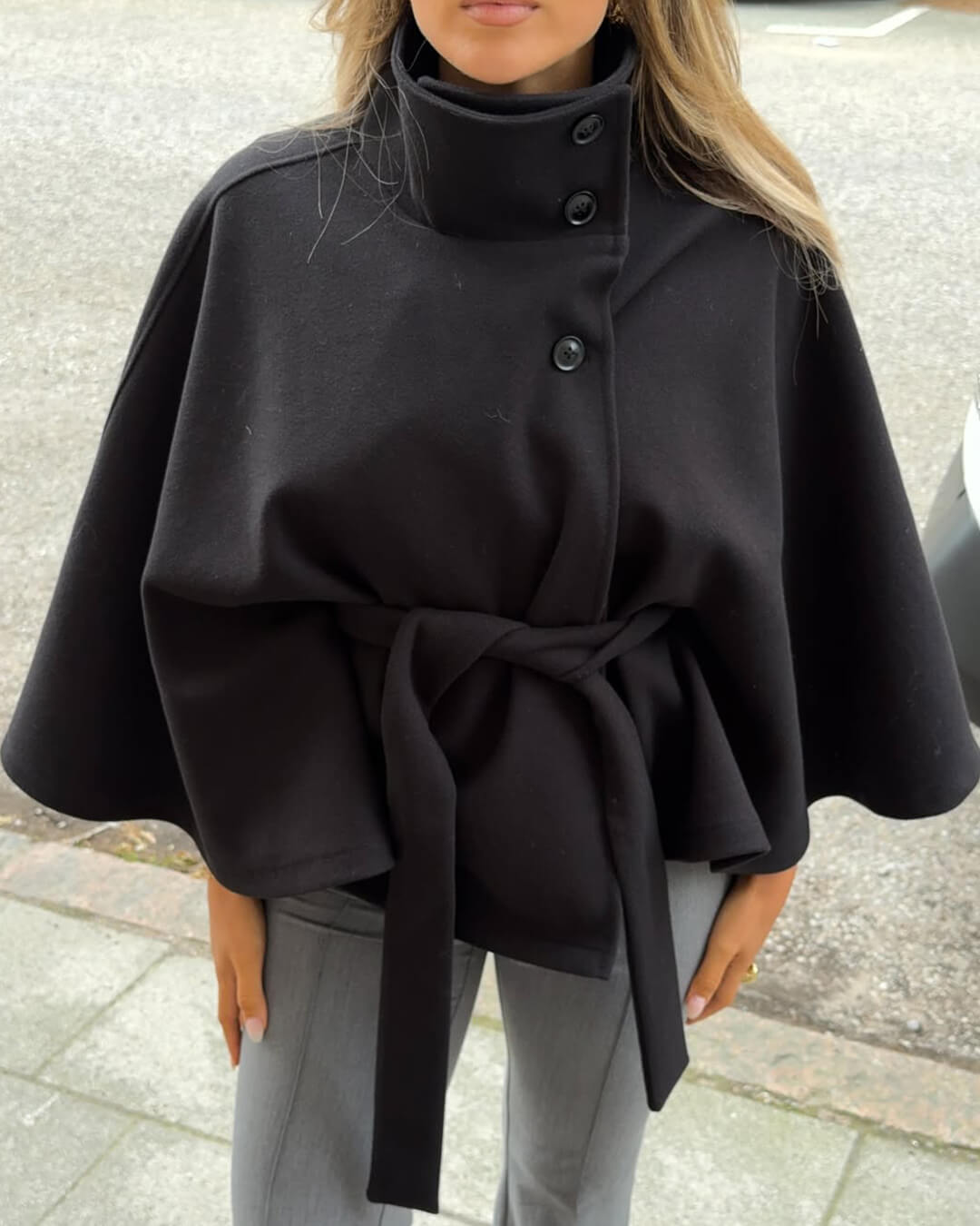 Agatha - Women's Wrap Cape with Ruching and Button Front - photo 6