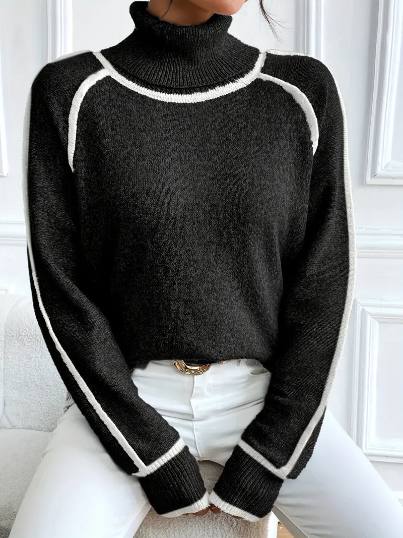 Alberta - Women's Jumper with Colour Blocking and Roll Neck - photo 2