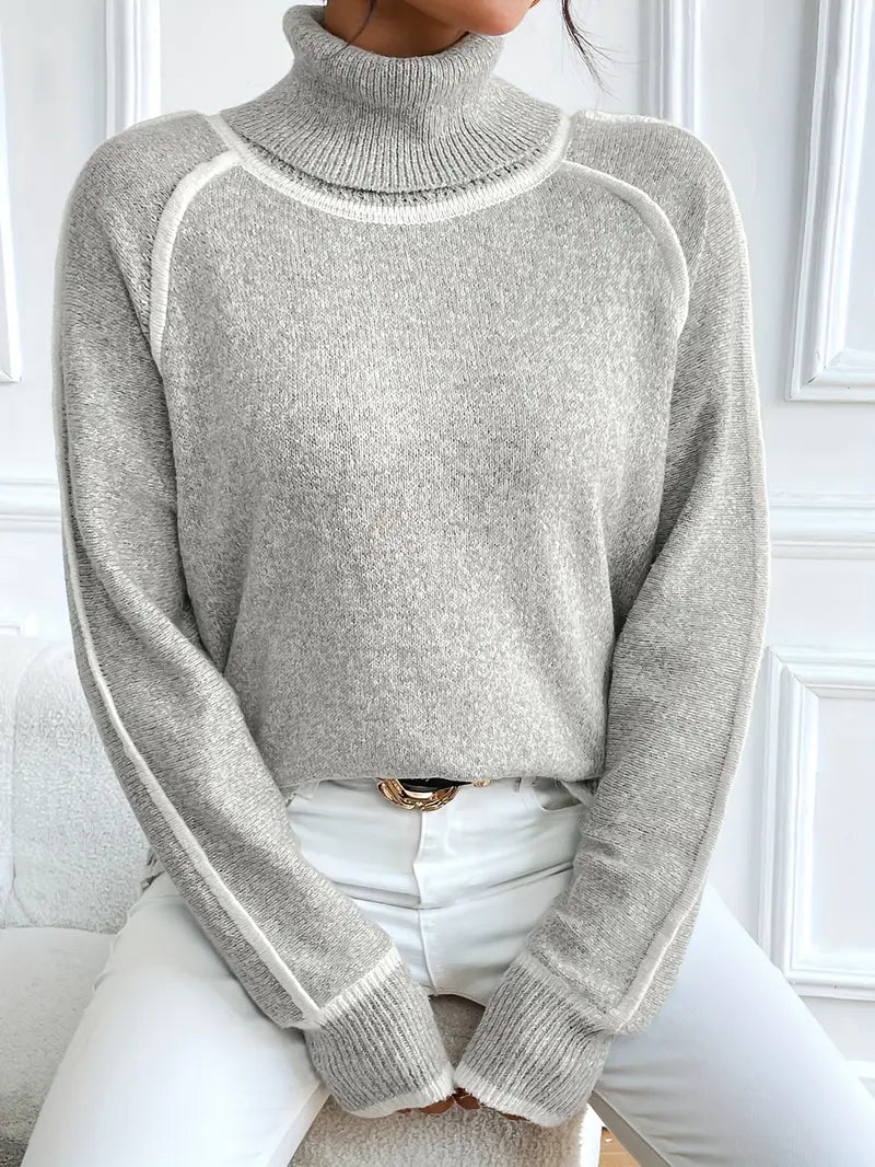 Alberta - Women's Jumper with Colour Blocking and Roll Neck - photo 4