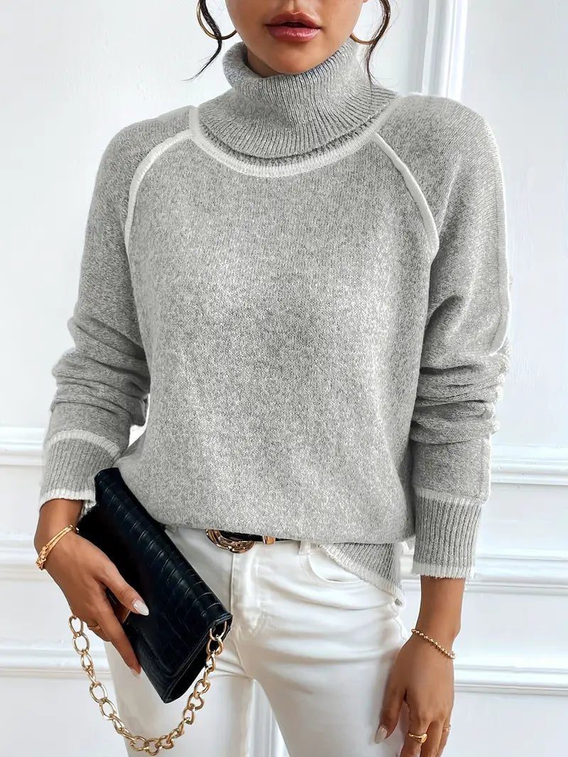 Alberta - Women's Jumper with Colour Blocking and Roll Neck - photo 6