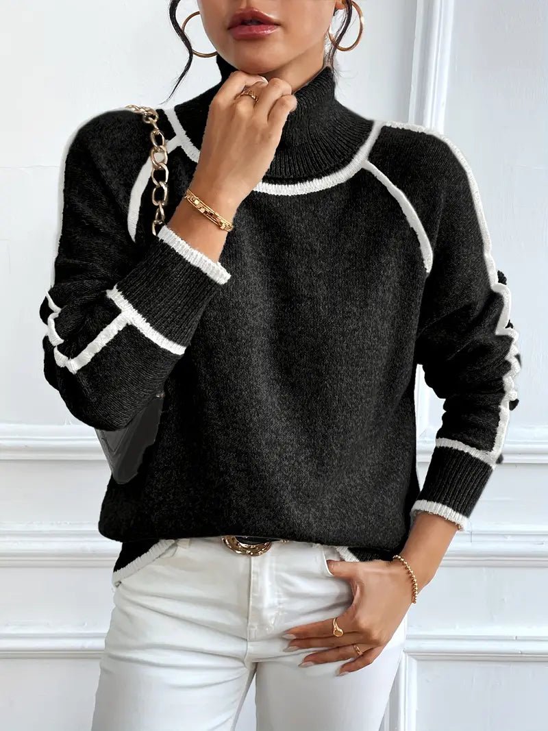 Alberta - Women's Jumper with Colour Blocking and Roll Neck - photo 9