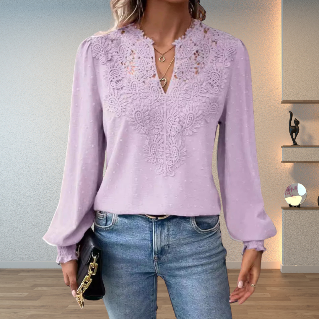 Albertine | Romantic Openwork Long Sleeve Blouse