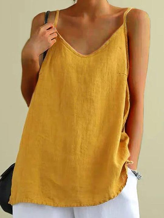 Alexandria - Women's Linen Cami Top with Spaghetti Straps - photo 3