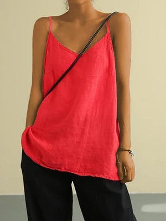 Alexandria - Women's Linen Cami Top with Spaghetti Straps - photo 4