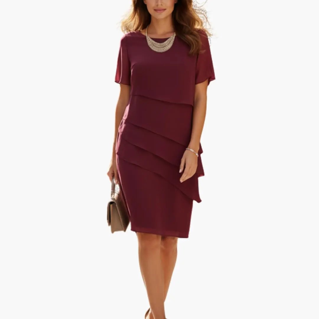 Almira - Women's Fitted Midi Dress with Ruffle Trim and Tiers - photo 1