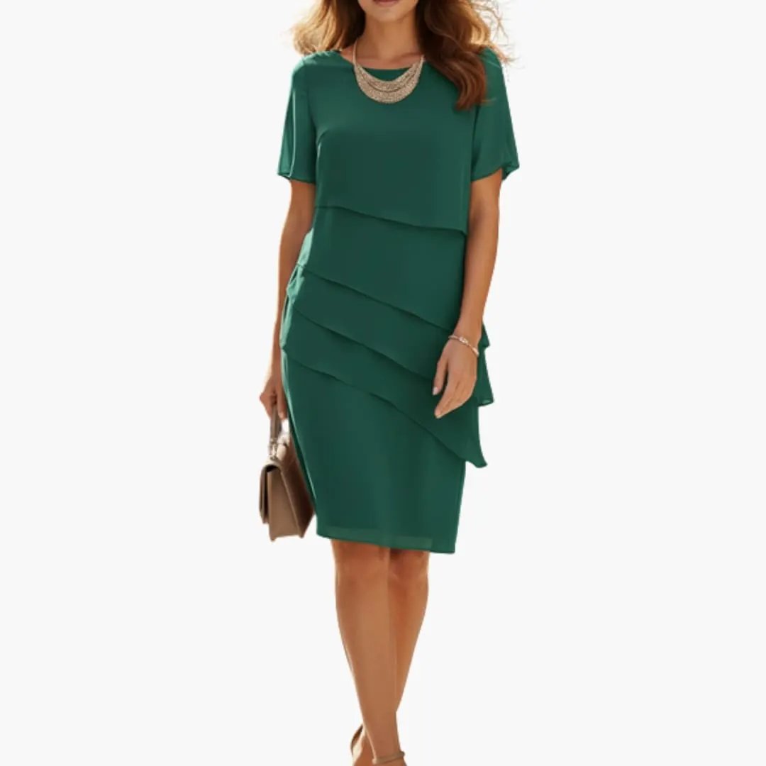 Almira - Women's Fitted Midi Dress with Ruffle Trim and Tiers - photo 4