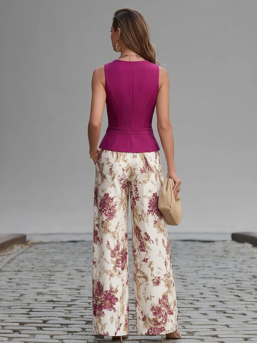 Amber - Women's Fitted Two-Piece Set with Floral Print - photo 2