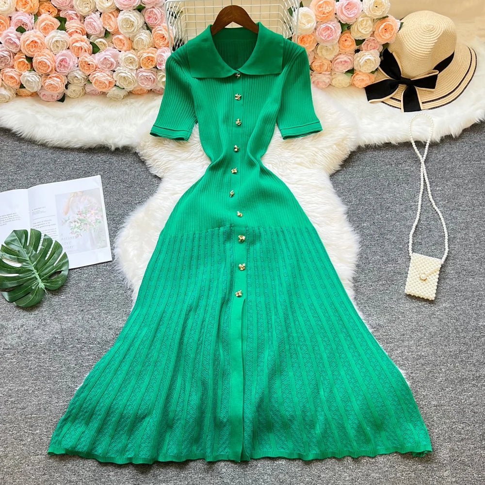 Angelica - Women's Knitted Maxi Dress with Collar - photo 8