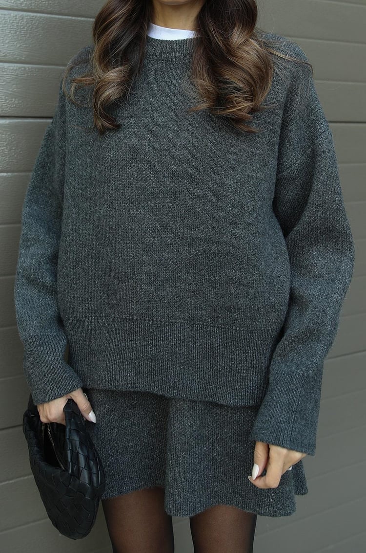 Women's Knit Two Piece Set with Oversized Sweater and Skirt