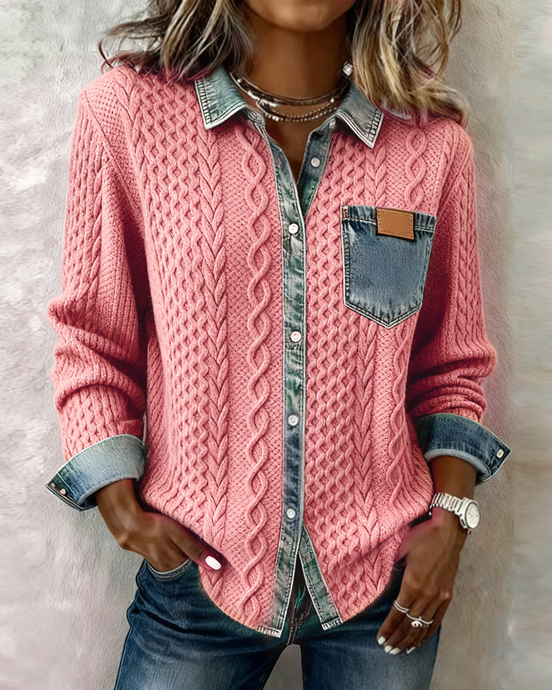 Araminta - Women's Denim Jumper with Side Pockets and Collar - photo 2