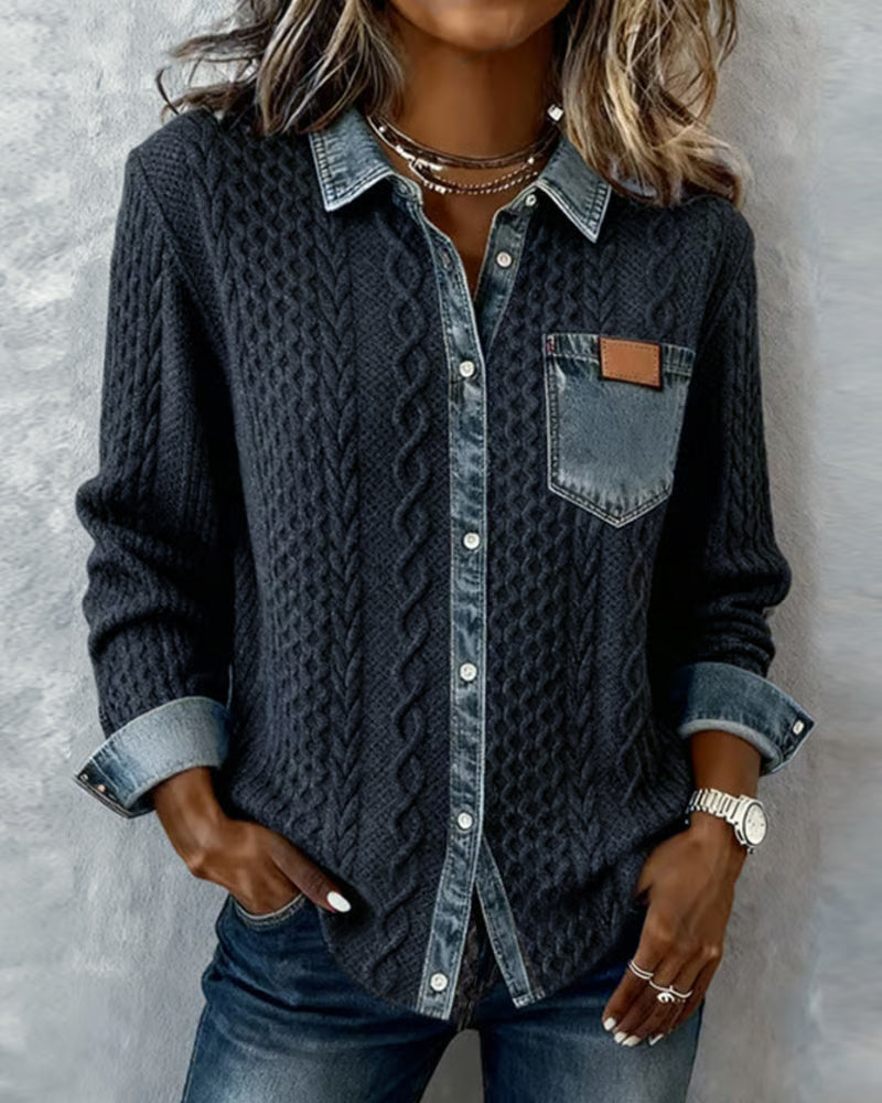 Araminta - Women's Denim Jumper with Side Pockets and Collar - photo 4