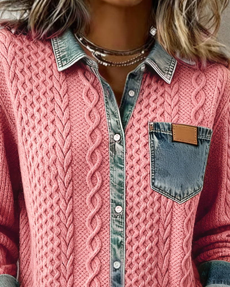 Araminta - Women's Denim Jumper with Side Pockets and Collar - photo 7