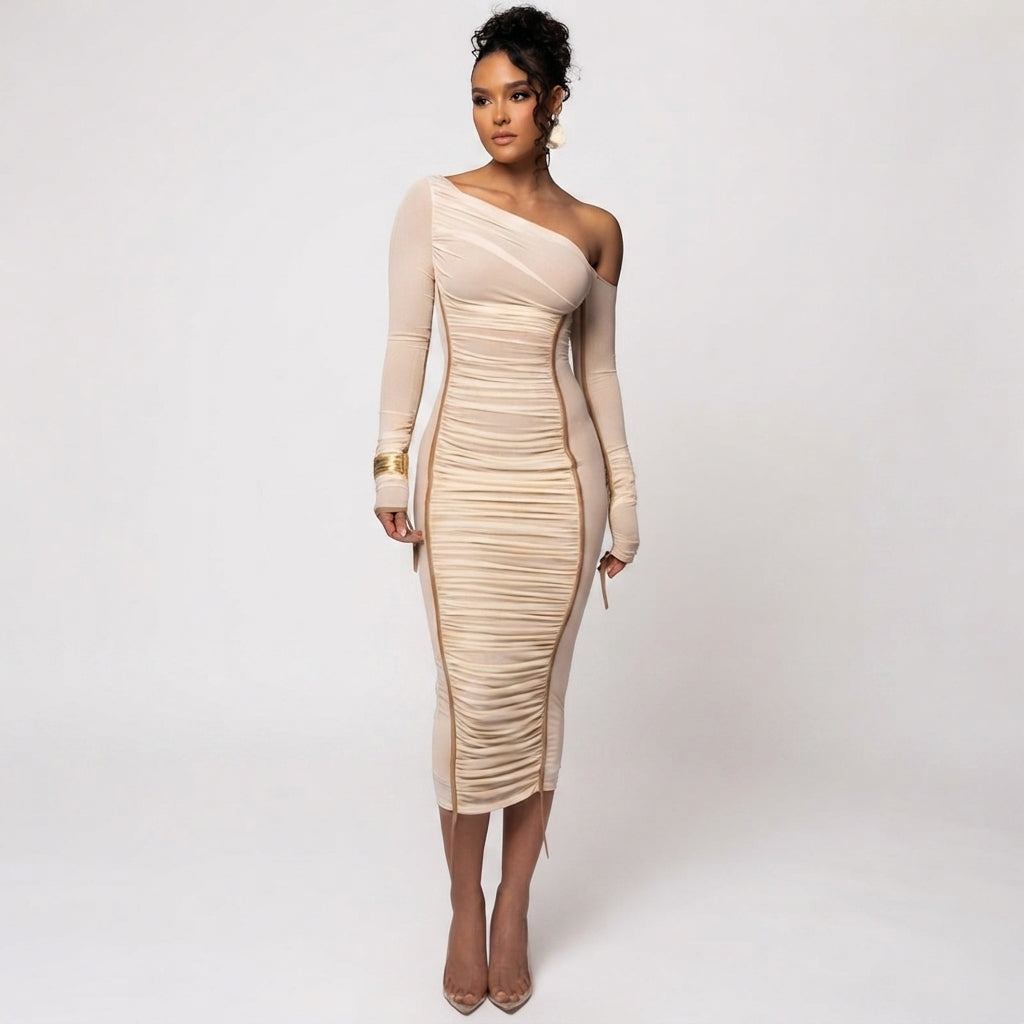 Arbella - Women's Dress with Ruching and One-Shoulder Neckline - photo 1