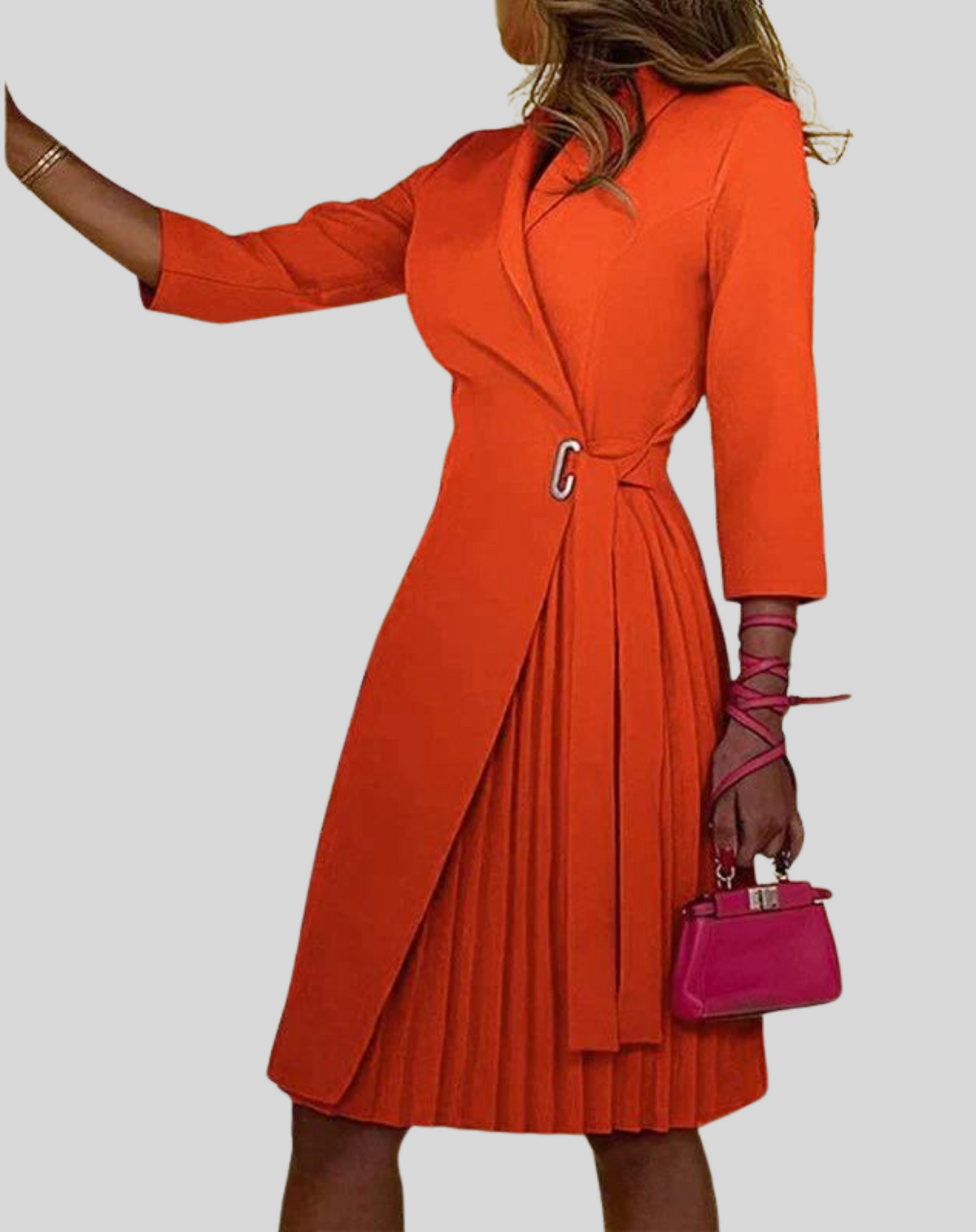 Arden - Women's Fitted Midi Dress with Pleats - photo 2