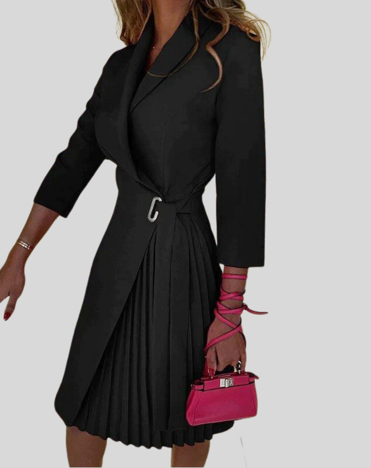 Arden - Women's Fitted Midi Dress with Pleats - photo 4