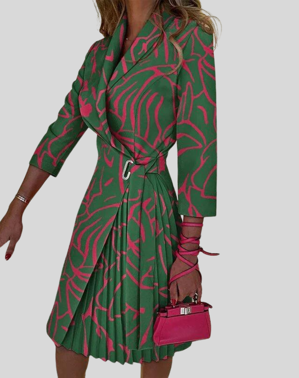 Arden - Women's Fitted Midi Dress with Pleats - photo 8