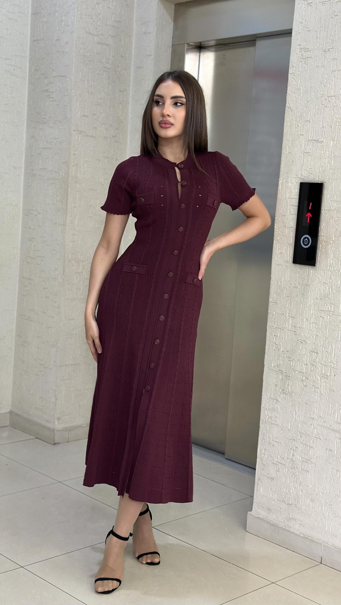 Ariadne - Women's Knitted Midi Dress with Button Front - photo 3