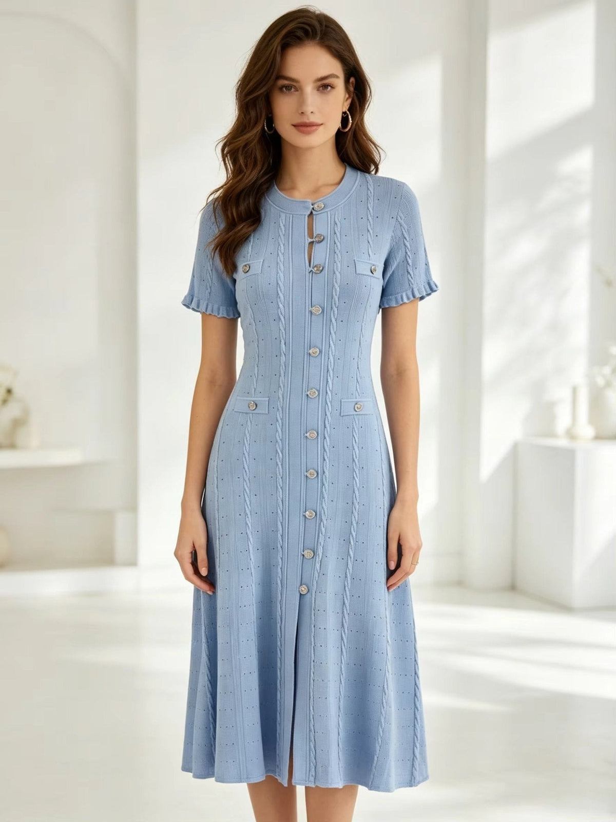 Ariadne - Women's Knitted Midi Dress with Button Front - photo 5