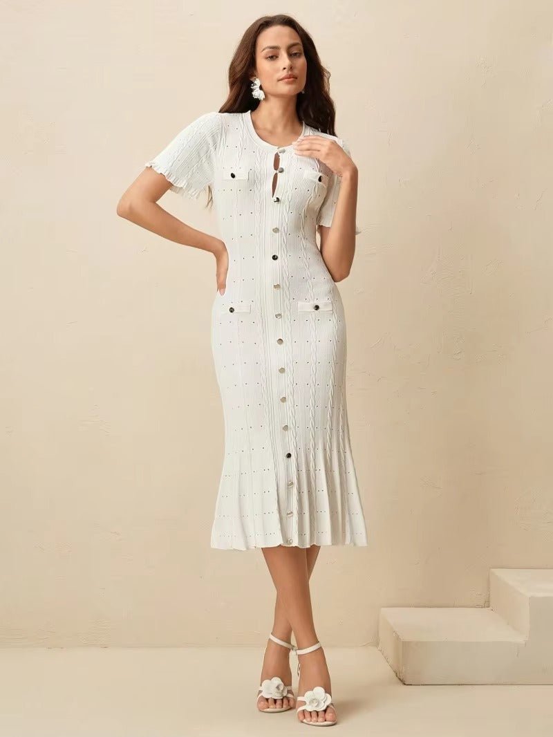 Ariadne - Women's Knitted Midi Dress with Button Front - photo 6
