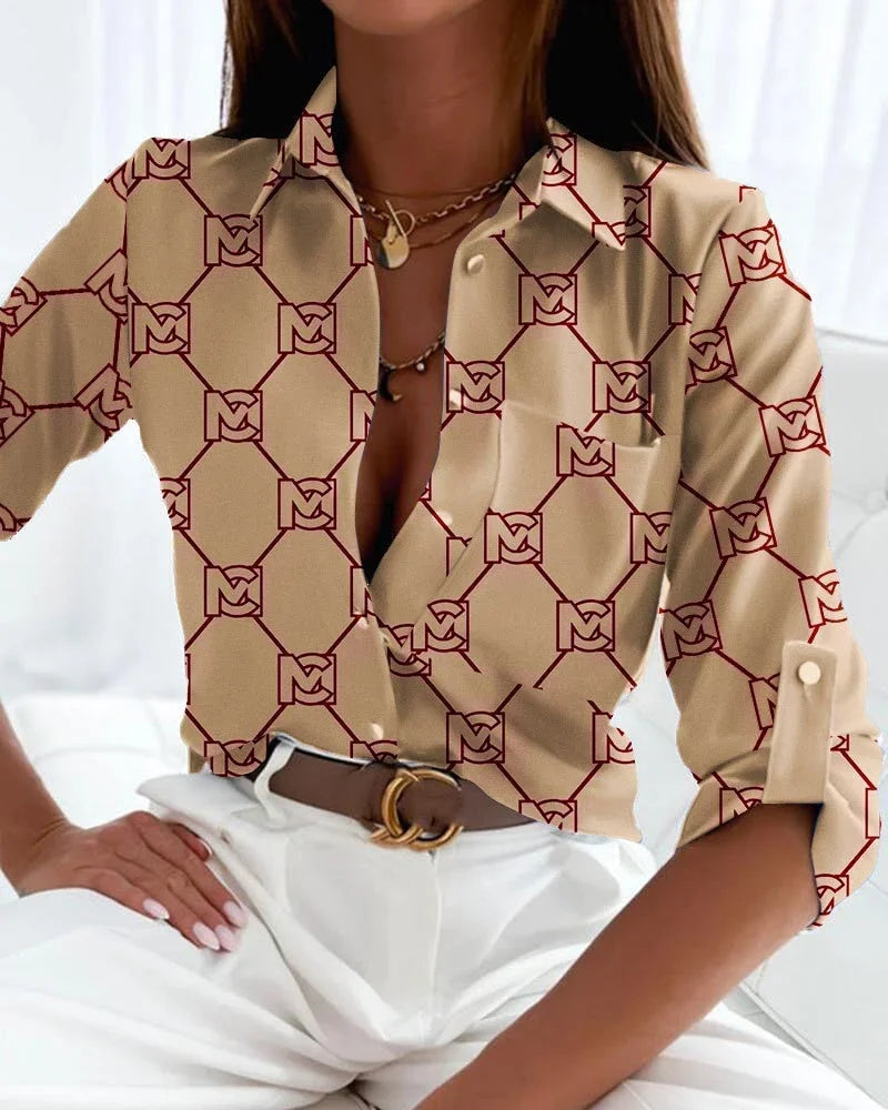 Arlene - Women's Printed Button Up Blouse with Long Sleeves - photo 6
