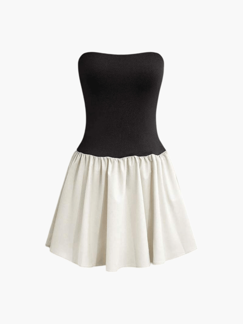 Armande - Women's Strapless Knitted Mini Dress with Contrast Skirt - photo 2