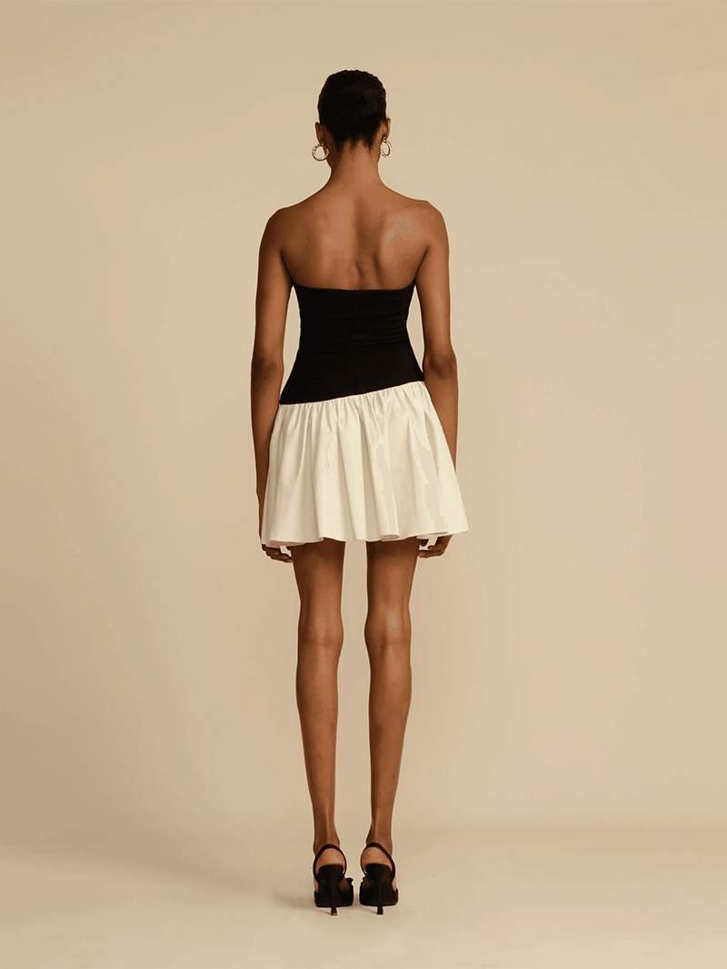 Armande - Women's Strapless Knitted Mini Dress with Contrast Skirt - photo 6