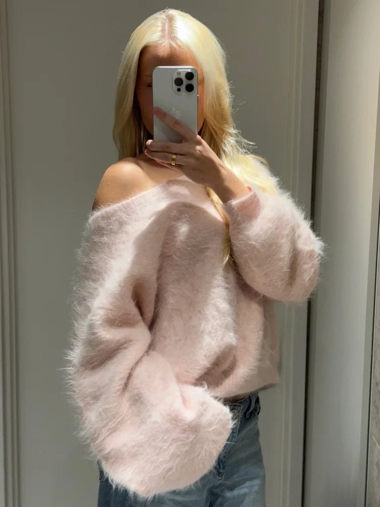 Astrid - Women's Knitted Jumper with Off-Shoulder Neckline - photo 6