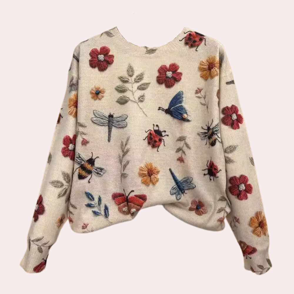 Azelie - Women's Jumper with Floral Embroidered and Crew Neck - photo 1