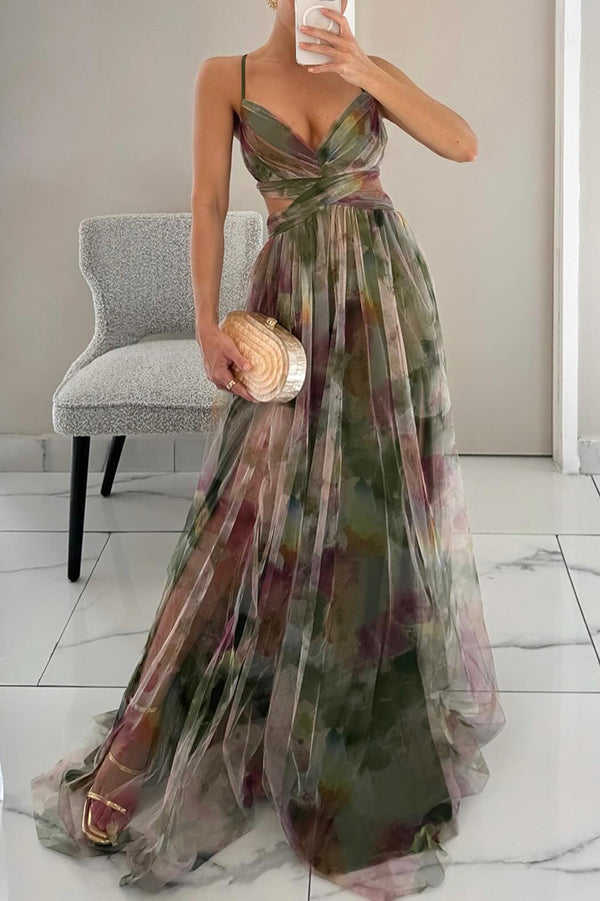 Abito lungo floreale da donna per invitate a nozze con gonna plissettata